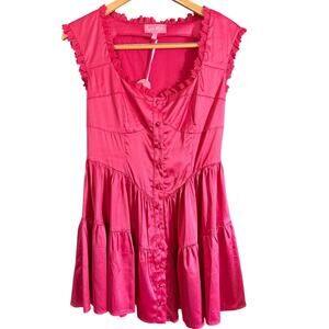 SUGAR THRILLZ | Dolls Kill Pink Satin Thinking About You Challis Dress | Small